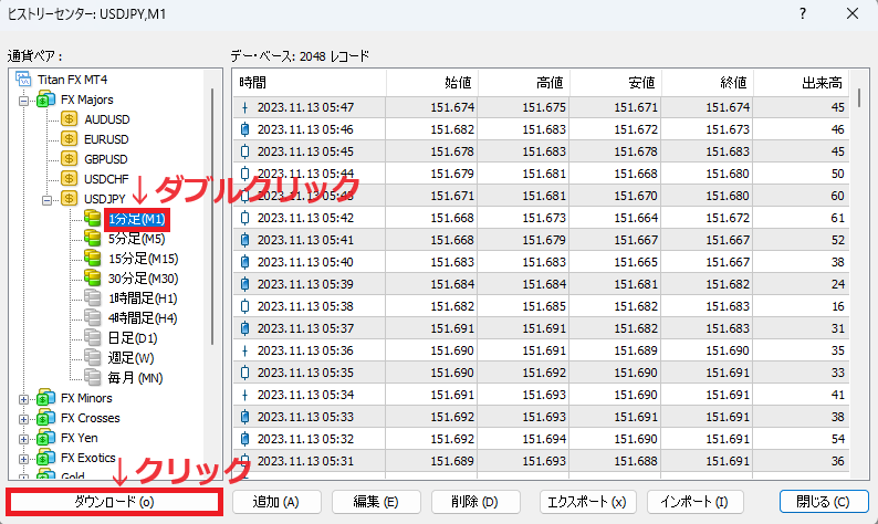 TitanFX MT4ヒストリカルデータ11