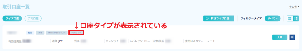 ThreeTrader口座タイプ1